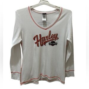 Harley-Davidson women's white thermal long-sleeve v-neck shirt size XXL